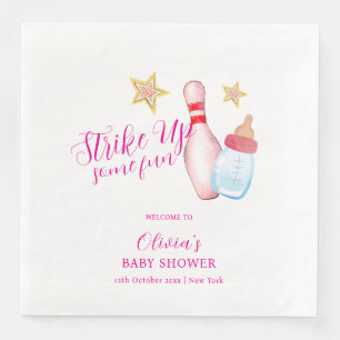 Pink Fun Strike Up Bowling Baby Shower Welcome Paper Dinner Napkins