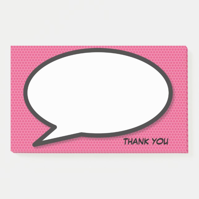 Pink Fun Thank You Comic Book Speech Bubble Post-it Notes (Front)