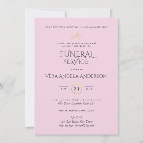 Pink Funeral Service Invite With Verse