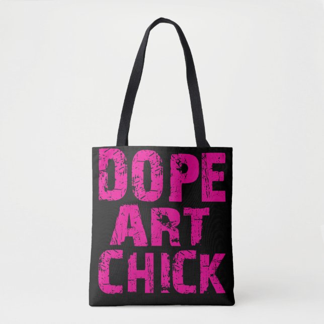 Pink Funk Dope Art Chick Tote Pink on Black Bag (Front)
