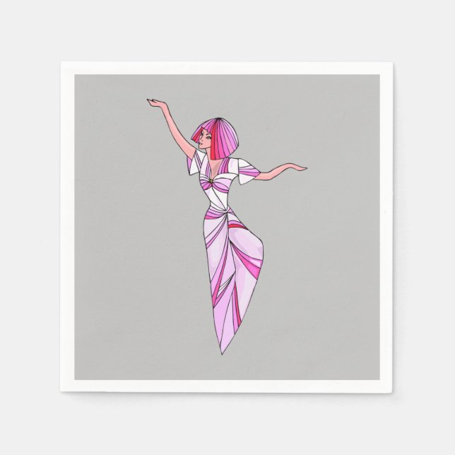 Pink funky dancer girl with pink hair napkins (Front)