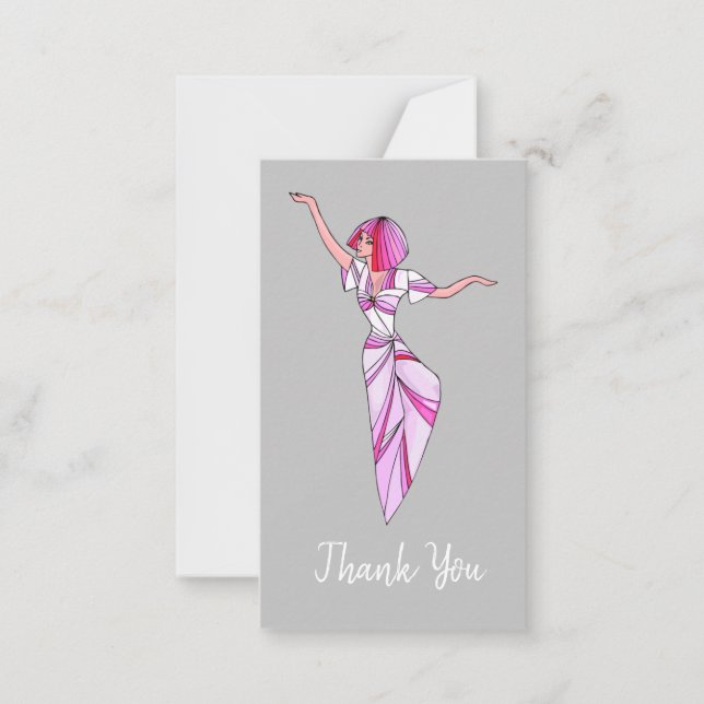 Pink funky dancer girl with pink hair note card (Front)
