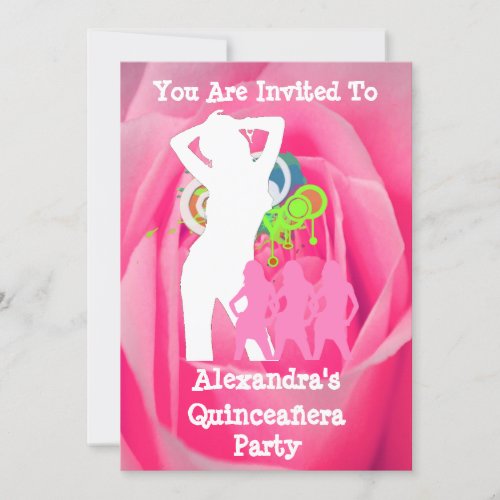 Pink funky fun party girls Quinceaera Invitation