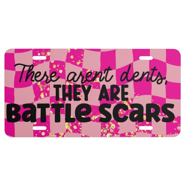Pink Funny Crashed Car License Plate (Front)