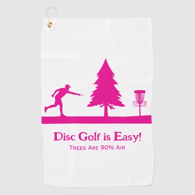 Pink Funny Disc Golf Putting with Tree obstacle  Golf Towel (Front)