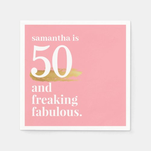 Pink Funny Fabulous 50th Birthday Personalized Napkins