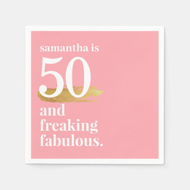 Pink Funny Fabulous 50th Birthday Personalized Napkins (Front)