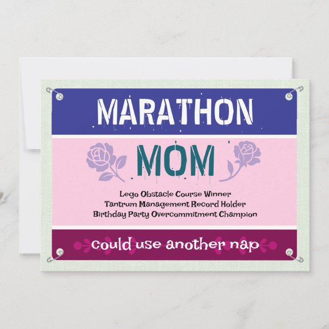 Pink Funny Marathon Mom Mother's Day Card (Front)