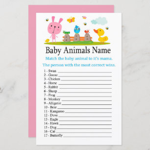 Pink funny rabbit Baby Animals Name Game