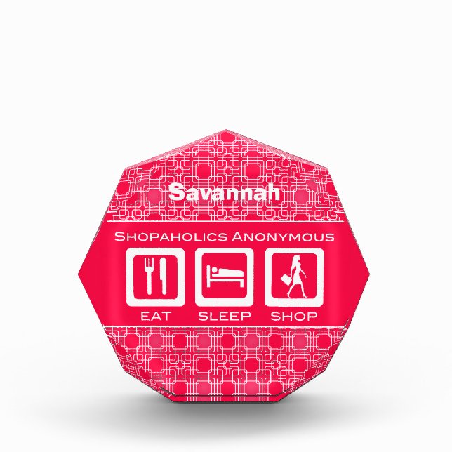 Pink Funny Shopaholic Eat Sleep Shop Award (Front)
