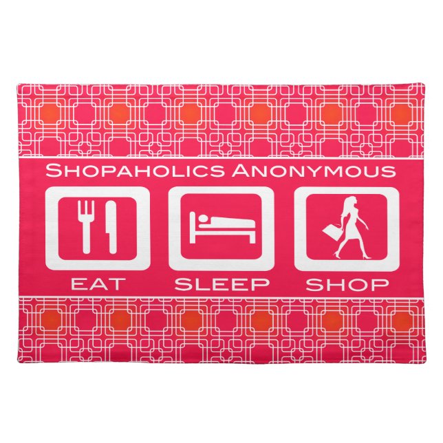 Pink Funny Shopaholic Eat Sleep Shop Award Cloth Placemat (Front)