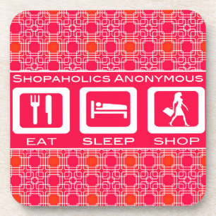 Pink Funny Shopaholic Eat Sleep Shop Award Drink Coaster