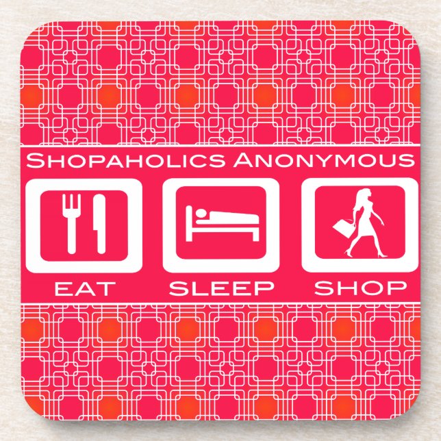 Pink Funny Shopaholic Eat Sleep Shop Award Drink Coaster (Front)