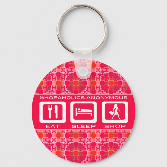 Pink Funny Shopaholic Eat Sleep Shop Award Keychain (Front)