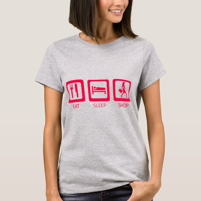 Pink Funny Shopaholic Eat Sleep Shop Award T-Shirt (Front)
