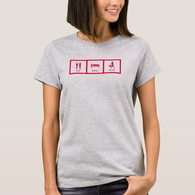 Pink Funny Shopaholic Eat Sleep Shop Award T-Shirt (Front)