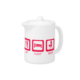 Pink Funny Shopaholic Eat Sleep Shop Award Teapot