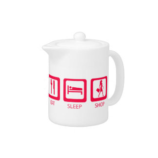 Pink Funny Shopaholic Eat Sleep Shop Award Teapot