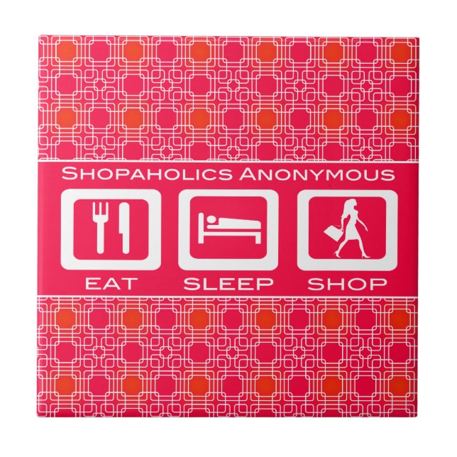 Pink Funny Shopaholic Eat Sleep Shop Award Tile (Front)