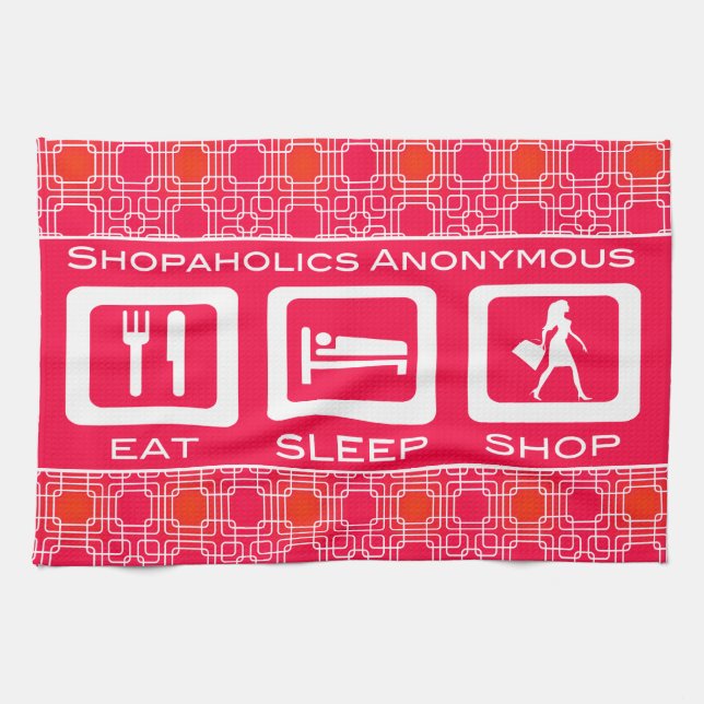 Pink Funny Shopaholic Eat Sleep Shop Award Towel (Horizontal)