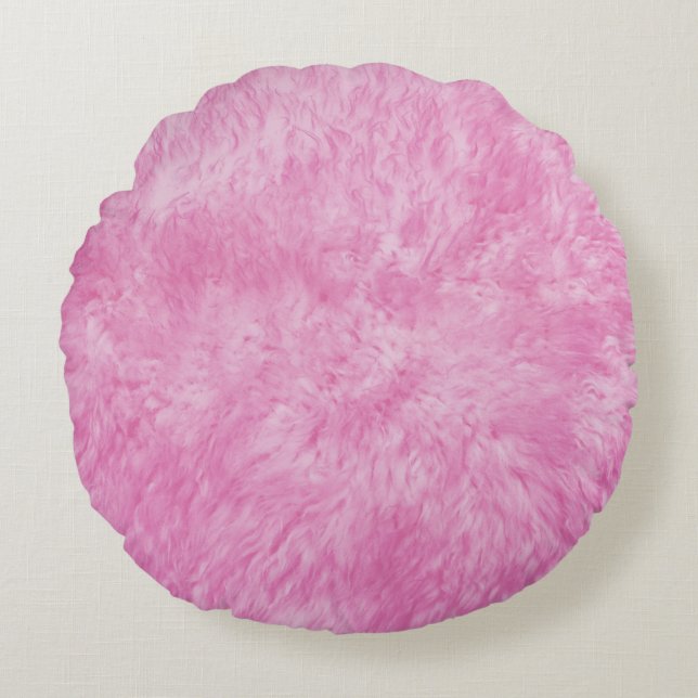 Pink Fur Frenzy Round Pillow (Front)