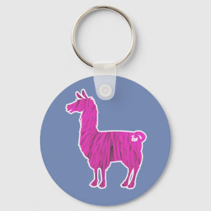 Pink Furry Llama Keychain