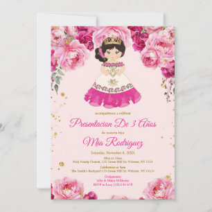 Pink Fuschia Flowers Presentación De Tres Años Invitation