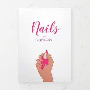 Pink Fuschia Modern Hand Nails Polish Nail Salon Tri-Fold Card