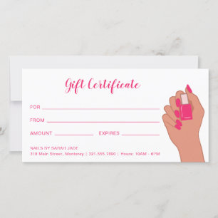 Pink Fuschia Modern Nail Salon Gift Certificate