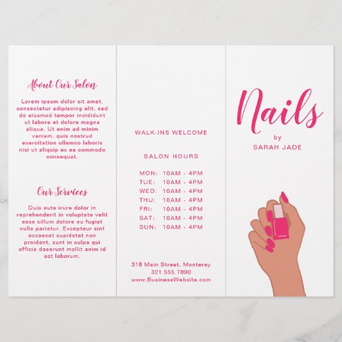 Pink Fuschia Modern Nail Salon Trifold Brochure