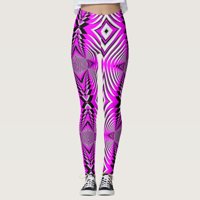 Pink Fuschia Pattern Handmade Yoga Pants Leggings (Front)