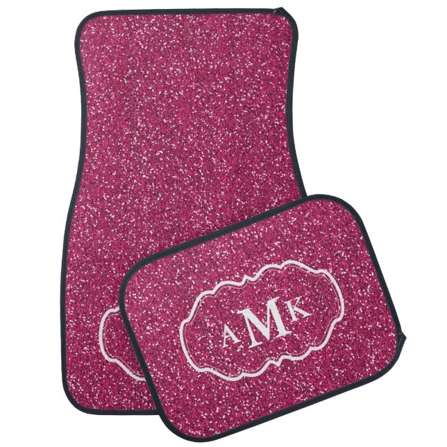 Pink Fuschia Sparkle Glitter Monogram Car Floor Mat (Set)