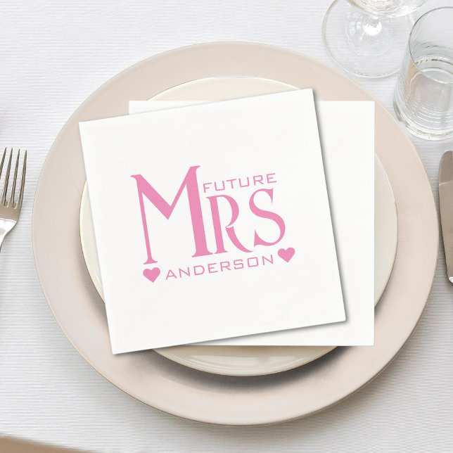 Pink Future Mrs Engagement Party Bridal Shower Napkins (pink heart future mrs wedding engagement party bridal shower)