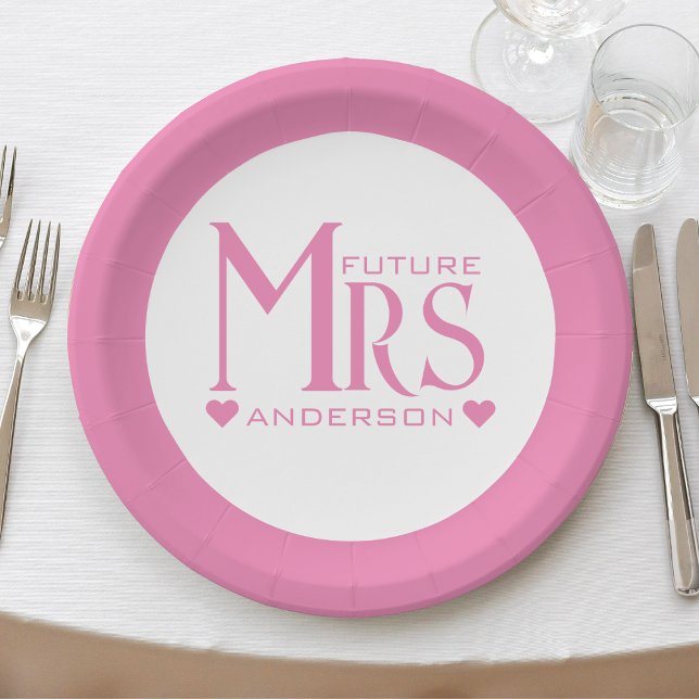 Pink Future Mrs Engagement Party Bridal Shower Paper Plates (pink and white future mrs wedding bridal shower paper plate)