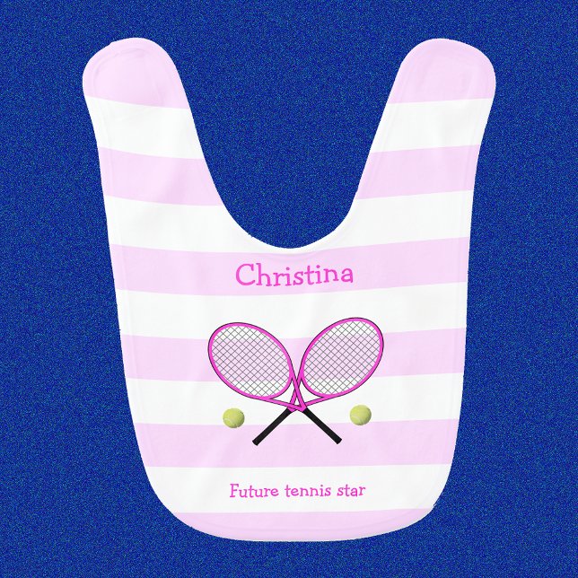 Pink future tennis star personalized striped baby bib (Creator Uploaded)