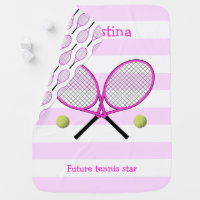 Pink future tennis star personalized striped baby blanket