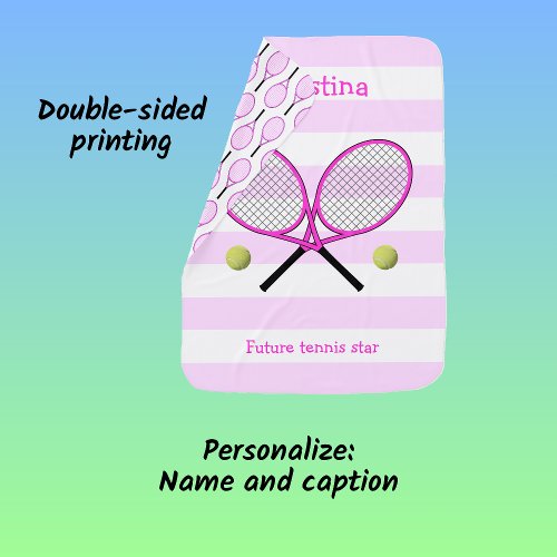 Pink future tennis star personalized striped baby blanket