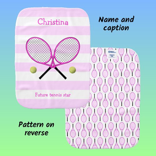 Pink future tennis star personalized striped baby burp cloth