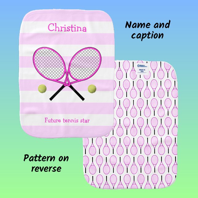 Pink future tennis star personalized striped baby burp cloth (Creator Uploaded)