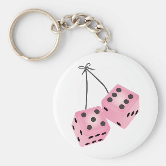 Pink Fuzzy Dice Keychain