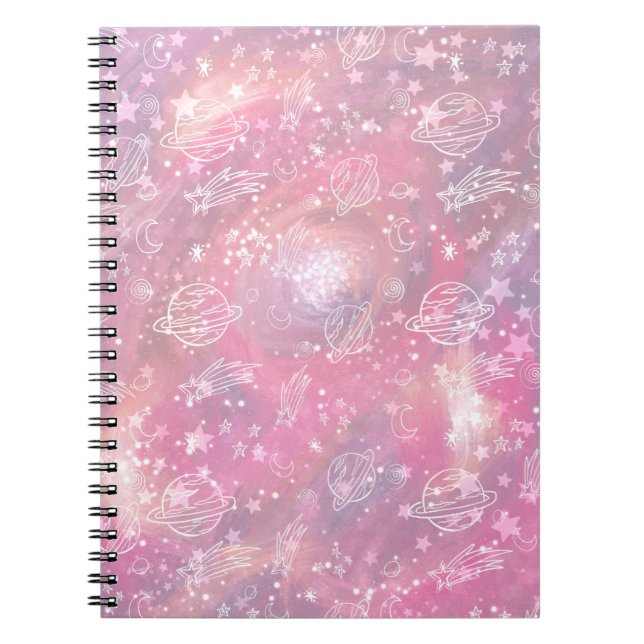 Pink Galaxy Constellations Planets Sky Notebook (Front)