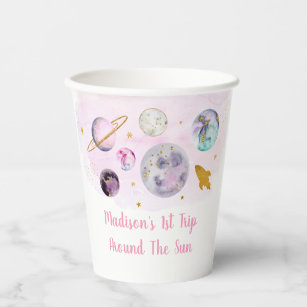 Pink Galaxy First Trip Around The Sun Birthday Paper Cups