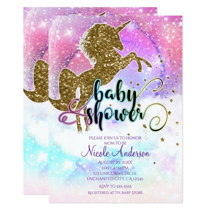 Pink Galaxy Magical Unicorn Sparkle Baby Shower Invitation Zazzle Com