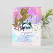 Pink Galaxy Magical Unicorn Sparkle Baby Shower Invitation (Standing Front)