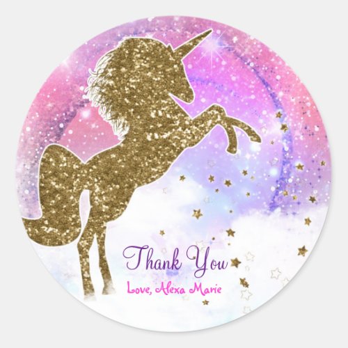 Pink Galaxy Magical Unicorn Sparkle Birthday Party Classic Round Sticker