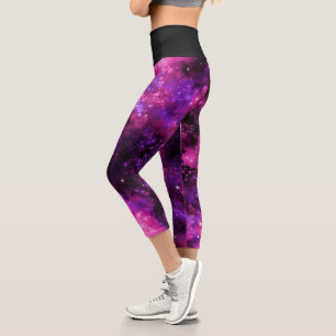 Pink Galaxy Nebula Stars Space Capri Leggings