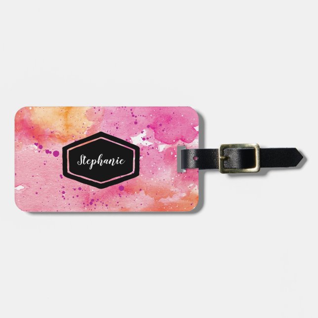 Pink galaxy personalized luggage Tag (Front Horizontal)