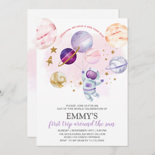 Pink Galaxy Space Birthday Party  Invitation