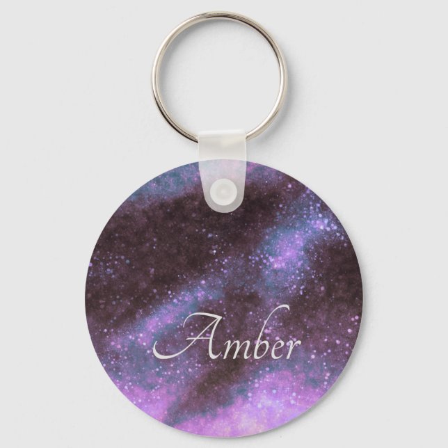 Pink Galaxy Sparkle Abstract Personalized Keychain (Front)
