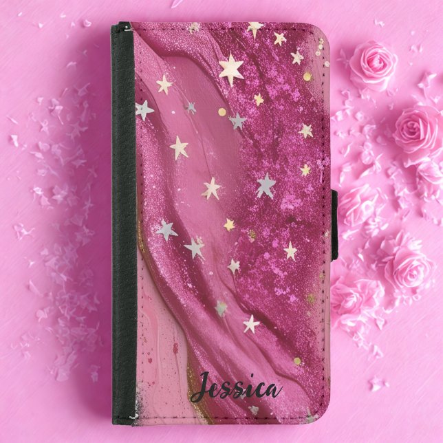 Pink Galaxy Star Glitter Samsung Galaxy Wallet Case (Creator Uploaded)